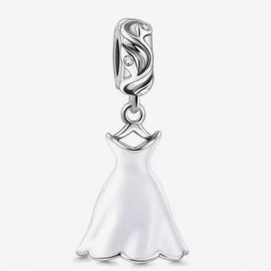Silver & White Wedding Dress Dangle Charm
